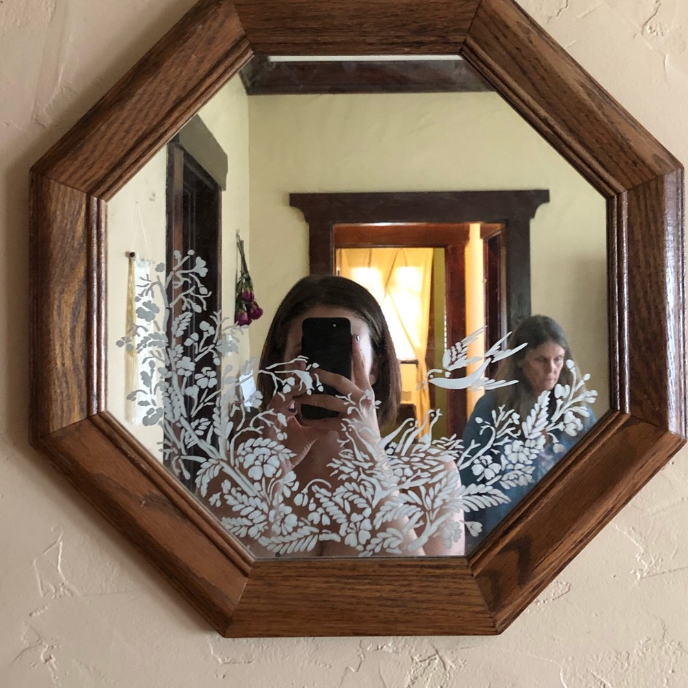 vintage wooden etched design mirror